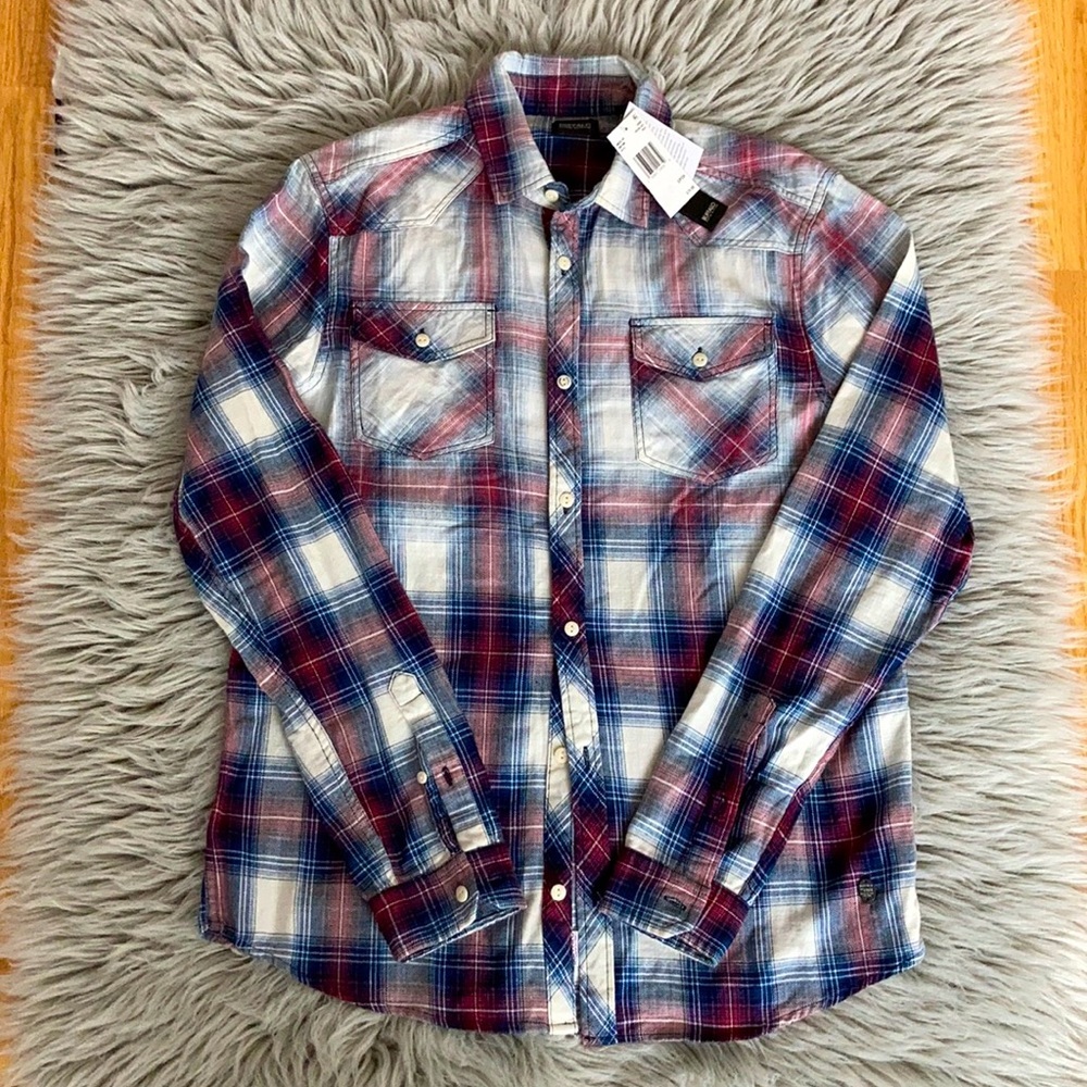 NWT Buffalo Men’s Faded Plaid Checkered Shirt - Picture 1 of 7